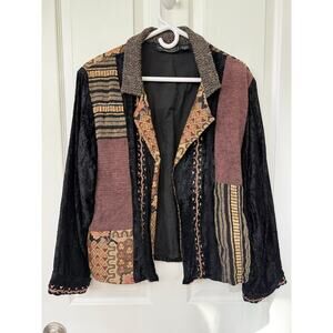90s Tapestry & velour blazer jacket Neo Nostalgia Vintage patchwork Brown Medium